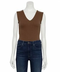 Women's Nine West Rib Wide Strap V-Neck Bodysuit Philip Brown -Nine West Shop unnamed file 6598
