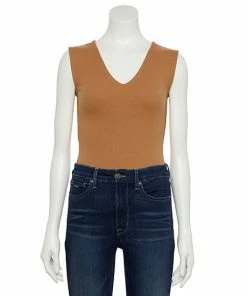 Women's Nine West Rib Wide Strap V-Neck Bodysuit Philip Brown -Nine West Shop unnamed file 6601