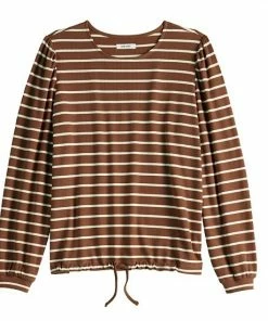 Women's Nine West Knot-Front Balloon-Sleeve Top Cocoa Loco Stripe -Nine West Shop unnamed file 6605