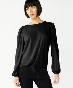 Women's Nine West Knot-Front Balloon-Sleeve Top Cocoa Loco Stripe -Nine West Shop unnamed file 6606