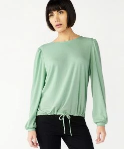 Women's Nine West Knot-Front Balloon-Sleeve Top Cocoa Loco Stripe -Nine West Shop unnamed file 6607