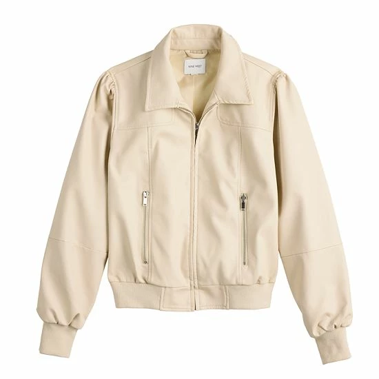 Women's Nine West Faux-Leather Aviator Jacket Mineral Black 3 Women's Nine West Faux-Leather Aviator Jacket Mineral Black - Image 3