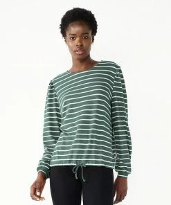 Women's Nine West Knot-Front Balloon-Sleeve Top Cocoa Loco Stripe -Nine West Shop unnamed file 6610