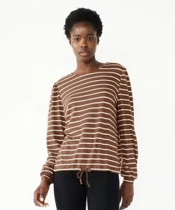 Women's Nine West Knot-Front Balloon-Sleeve Top Cocoa Loco Stripe -Nine West Shop unnamed file 6611