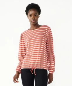 Women's Nine West Knot-Front Balloon-Sleeve Top Cocoa Loco Stripe -Nine West Shop unnamed file 6612
