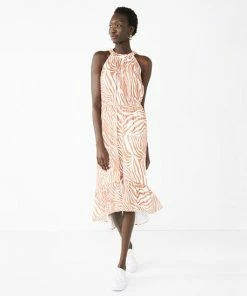 Petite Nine West High-Low Halter Neck Midi Dress Summer Zebra