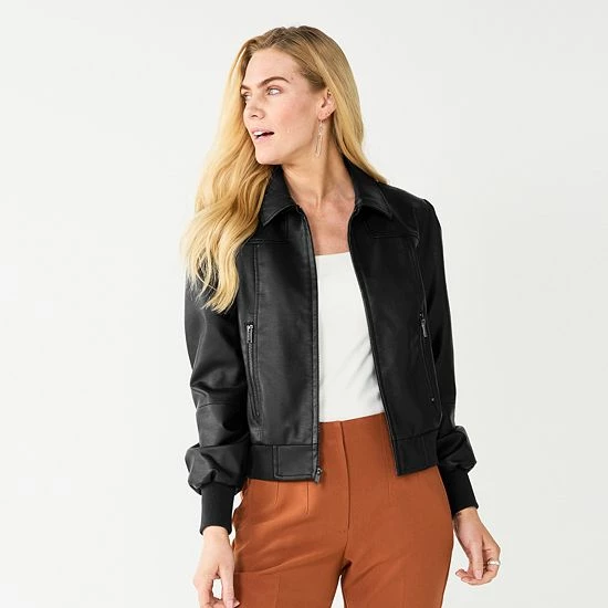 Women's Nine West Faux-Leather Aviator Jacket Mineral Black 6 Women's Nine West Faux-Leather Aviator Jacket Mineral Black - Image 6