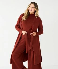 Plus Size Nine West Fine Gauge Duster Cardigan Mineral Black