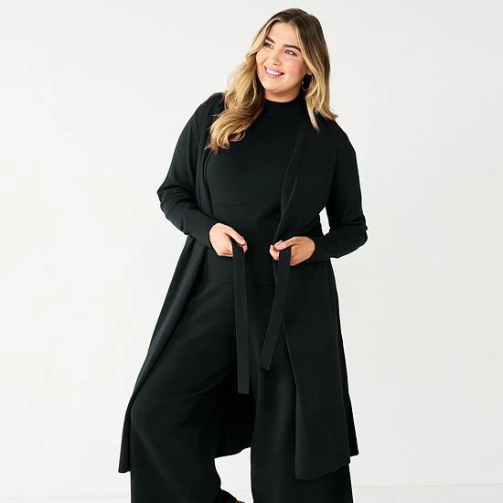 Plus Size Nine West Fine Gauge Duster Cardigan Mineral Black 4 Plus Size Nine West Fine Gauge Duster Cardigan Mineral Black - Image 4