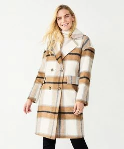 Women's Nine West Double-Breasted Faux-Wool Coat Brown White Plaid -Nine West Shop unnamed file 692