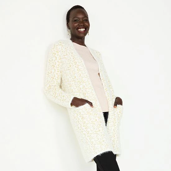 Women's Nine West Jacquard Long Cardigan Gray Abstract 8 Women's Nine West Jacquard Long Cardigan Gray Abstract - Image 8