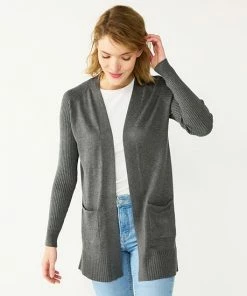 Petite Nine West Essential Raglan Cardigan Coal Heather