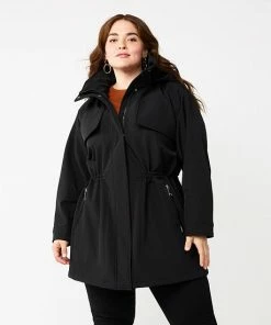 Plus Size Nine West Hood Anorak Softshell Jacket Black -Nine West Shop unnamed file 719