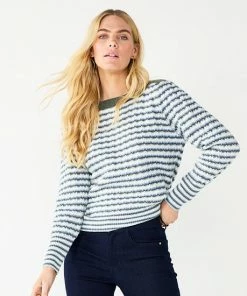 Women's Nine West Boatneck Stripe Stitch Sweater Navy Stripe