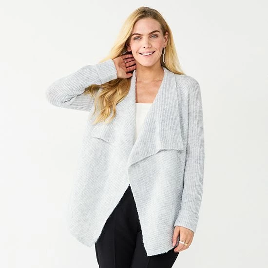 Women's Nine West Drapey Rib Cardigan Melange Camel 5 Women's Nine West Drapey Rib Cardigan Melange Camel - Image 5