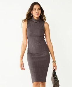 Women's Nine West Turtleneck Bodycon Dress Baked Nutmeg