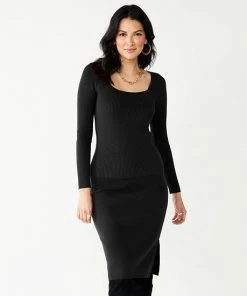 Women's Nine West Long Sleeve Squareneck Top Mineral Black -Nine West Shop unnamed file 744