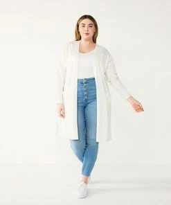 Plus Size Nine West Long Open-Front Cardigan Mocha Frosting -Nine West Shop unnamed file 761