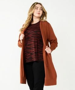 Plus Size Nine West Long Open-Front Cardigan Mocha Frosting -Nine West Shop unnamed file 762