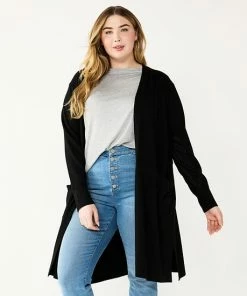 Plus Size Nine West Long Open-Front Cardigan Mocha Frosting -Nine West Shop unnamed file 763