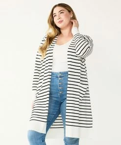 Plus Size Nine West Long Open-Front Cardigan Mocha Frosting -Nine West Shop unnamed file 764