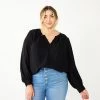 Plus Size Nine West Button Front Balloon Sleeve Tunic Black