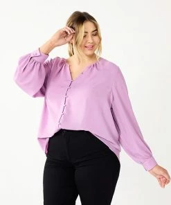 Plus Size Nine West Button Front Balloon Sleeve Tunic Black -Nine West Shop unnamed file 776