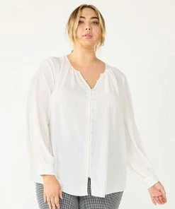 Plus Size Nine West Button Front Balloon Sleeve Tunic Black -Nine West Shop unnamed file 777