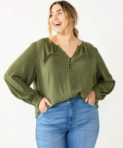 Plus Size Nine West Button Front Balloon Sleeve Tunic Black -Nine West Shop unnamed file 778