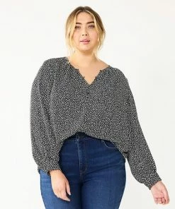 Plus Size Nine West Button Front Balloon Sleeve Tunic Black -Nine West Shop unnamed file 779