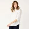 Women's Nine West Long Sleeve Structured Button-Down Shirt Black White Stripe