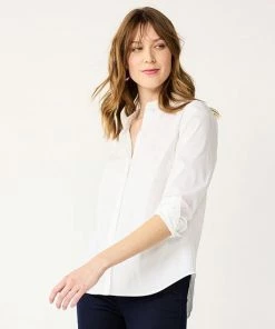 Women's Nine West Long Sleeve Structured Button-Down Shirt Black White Stripe -Nine West Shop unnamed file 793