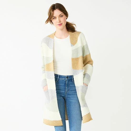 Women's Nine West Jacquard Long Cardigan Gray Abstract 9 Women's Nine West Jacquard Long Cardigan Gray Abstract - Image 9