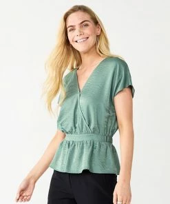 Women's Nine West Short Sleeve Peplum Wrap Top Fairy Lavender -Nine West Shop unnamed file 844