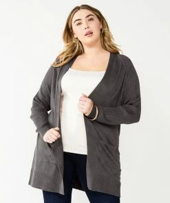 Plus Size Nine West Essential Raglan Cardigan Dark Zin Heather