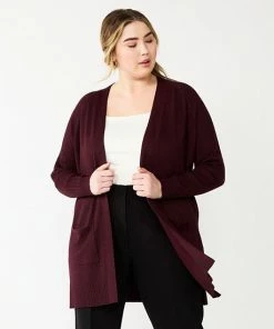 Plus Size Nine West Essential Raglan Cardigan Dark Zin Heather -Nine West Shop unnamed file 867