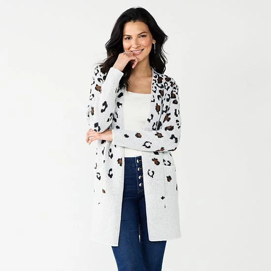 Women's Nine West Jacquard Long Cardigan Gray Abstract 10 Women's Nine West Jacquard Long Cardigan Gray Abstract - Image 10