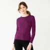 Women's Nine West Long Sleeve Rib Crewneck Sweater Pansy Plum Lurex