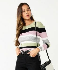 Women's Nine West Long Sleeve Rib Crewneck Sweater Pansy Plum Lurex -Nine West Shop unnamed file 96