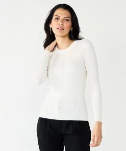 Women's Nine West Long Sleeve Rib Crewneck Sweater Pansy Plum Lurex -Nine West Shop unnamed file 98