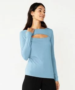 Women's Nine West Fitted Long Sleeve Cutout Top Ivory Tusk -Nine West Shop unnamed file 985