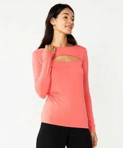 Women's Nine West Fitted Long Sleeve Cutout Top Ivory Tusk -Nine West Shop unnamed file 986