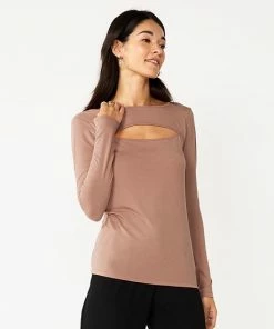 Women's Nine West Fitted Long Sleeve Cutout Top Ivory Tusk -Nine West Shop unnamed file 987