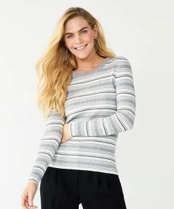 Women's Nine West Long Sleeve Rib Crewneck Sweater Pansy Plum Lurex -Nine West Shop unnamed file 99