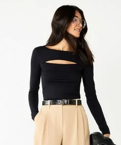 Women's Nine West Fitted Long Sleeve Cutout Top Ivory Tusk -Nine West Shop unnamed file 990