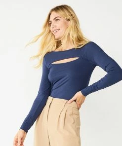 Women's Nine West Fitted Long Sleeve Cutout Top Ivory Tusk -Nine West Shop unnamed file 991