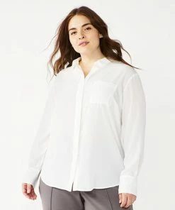 Plus Size Nine West Drapey Button Down Shirt Maddie Plum