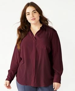 Plus Size Nine West Drapey Button Down Shirt Maddie Plum -Nine West Shop unnamed file 999